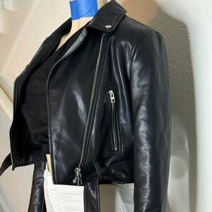 Zara Black Leather Moto Jacket Asymmetrical Zipper